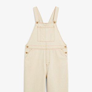 Monki Off-White Denim Cropped Overalls / Dungarees